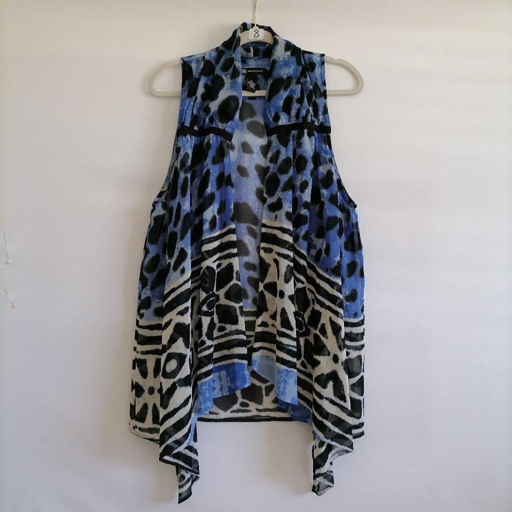 INC International Concepts Womens Blue Animal Print Open Cardigan Vest Size 12
